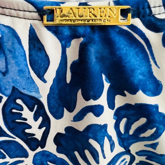 SOLD ☀️Ralph Lauren Women’s Tummy Slimming Blue Floral One Piece Swimsuit Sz 12 - Picture 12 of 13